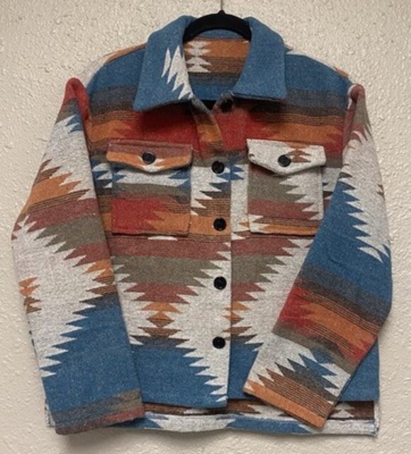 VTG Aztec Southwestern Shacket Tribal Boho Western Wool Blend Oversized Coat S - Picture 2 of 11